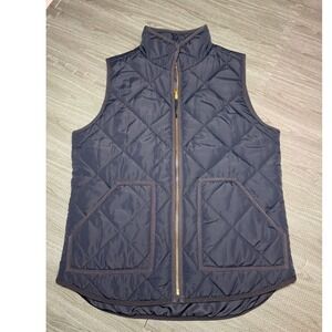 J.Crew Mercantile Womens Navy Blue Quilted Zip Up Vest Small Gold Zipper
